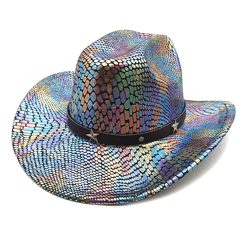 Stage Wear Dance Accessories Western Fantasy Cowboy Hat Women's Halloween Carnival Party Pink Rainbow Big brimmed Shaped Hat Fluorescent Cowboy H