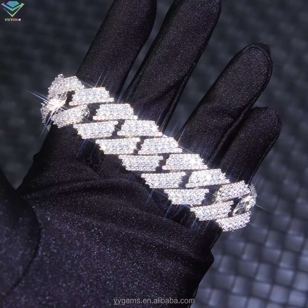 Hot Sale 20mm VVS D Moissanite Diamond Bracelet 925 Silver Gold Plated Cuban Link Chain for Men and Women
