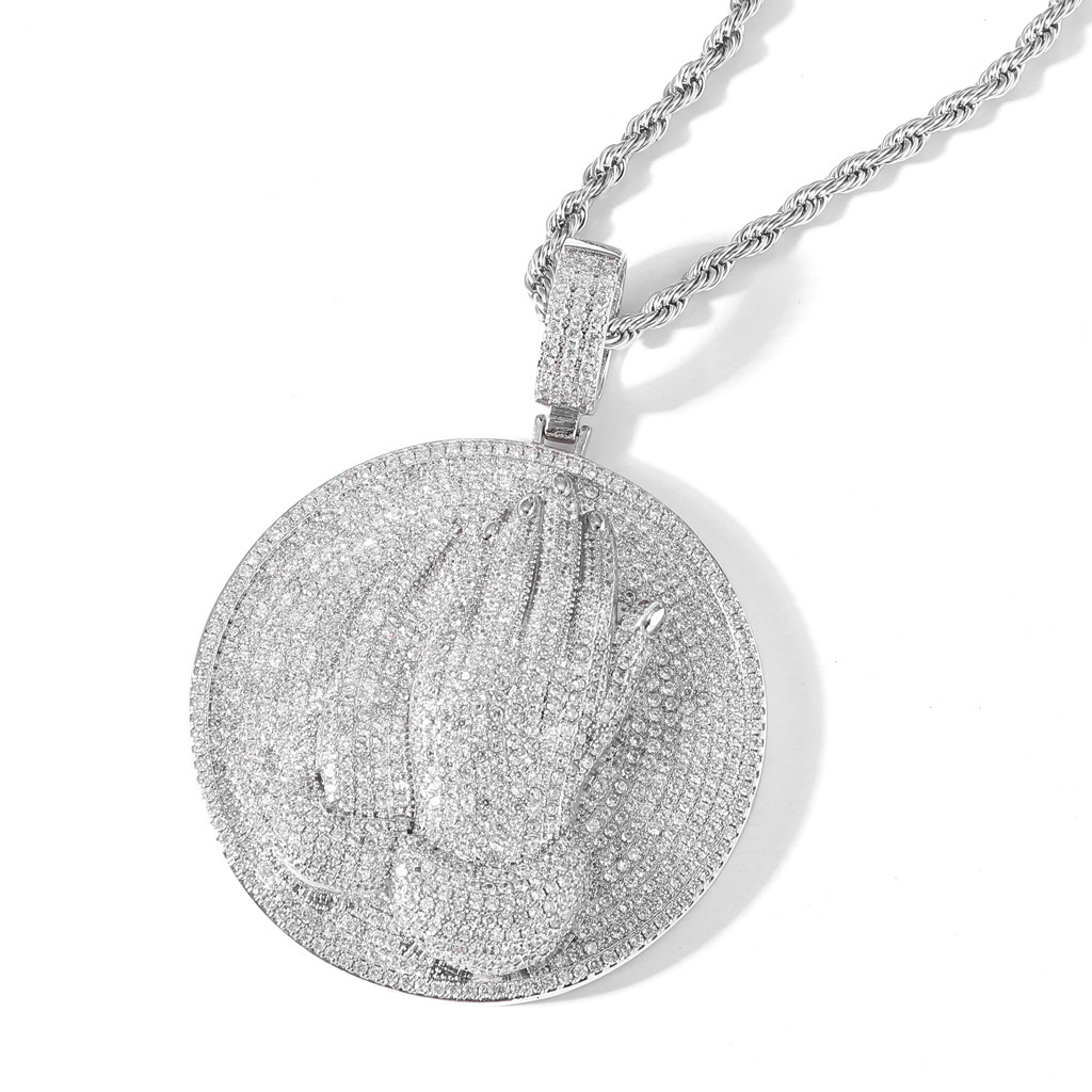 Luxury Moissanite Necklace Hip Hop Pendant Religious Praying Hands Iced Out Diamond Unisex Streetwear Accessory Pass the diamond tester