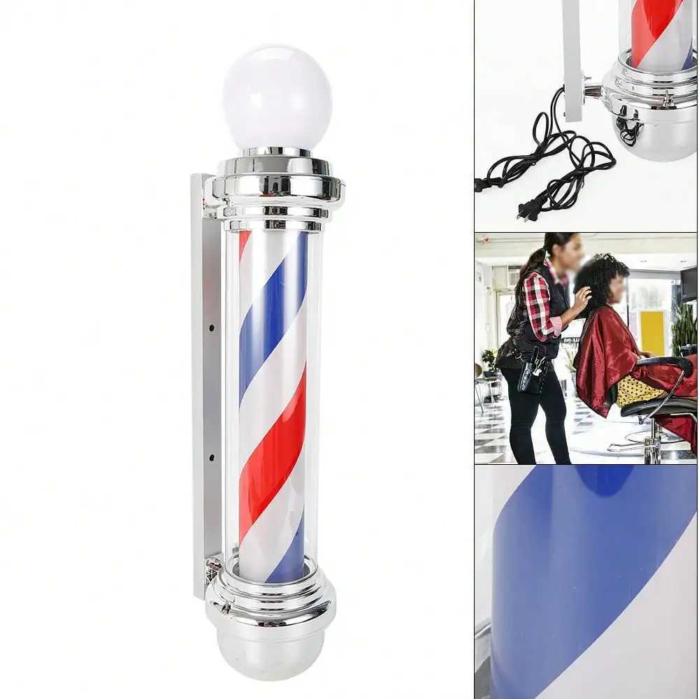 32 Barber Pole LED Light Red White Blue Rotating Stripes Metal Hair Salon Shop W250624