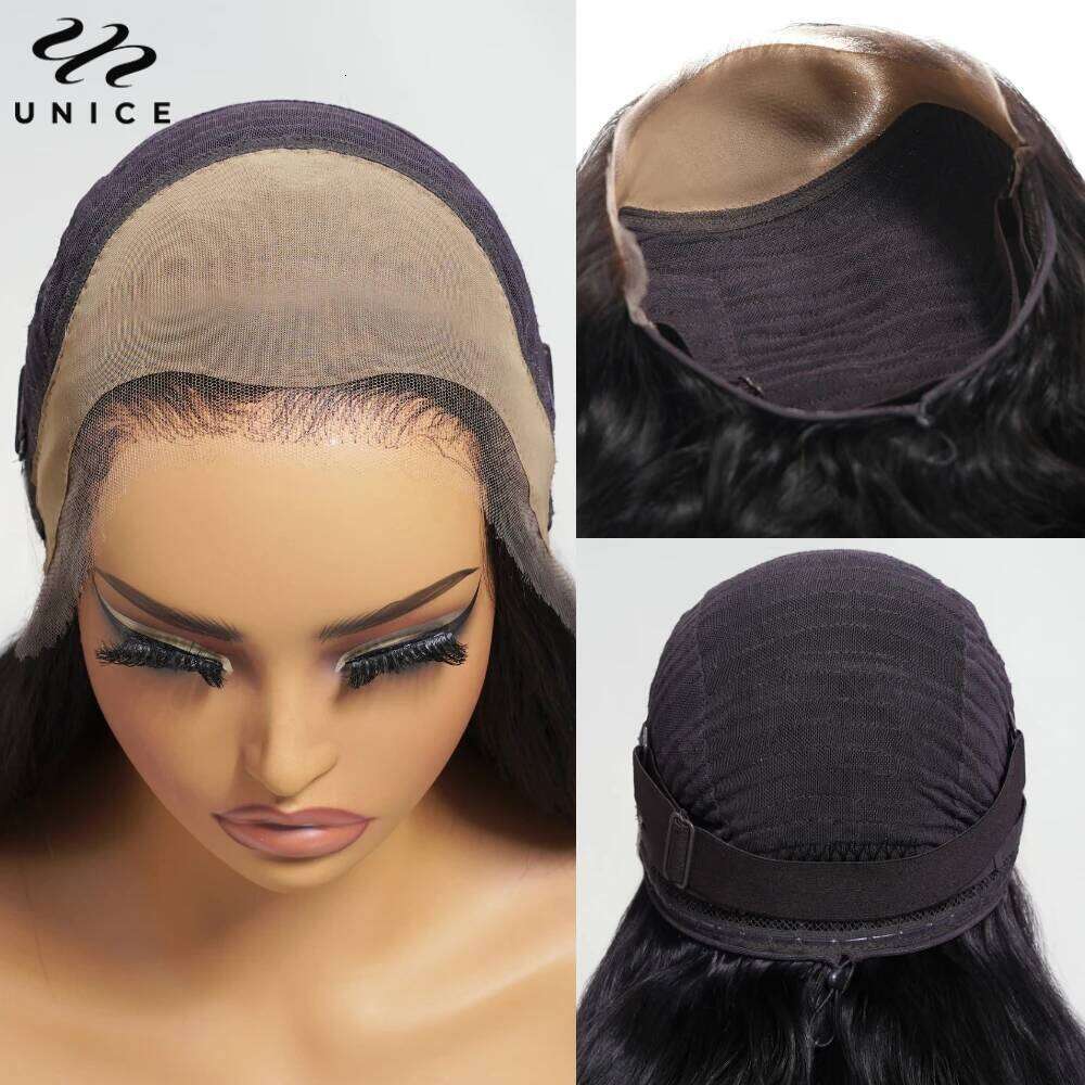 UNice Real Scalp 13x4 Frontal HD Lace With Invisible Drawstring Pre Everything Glueless Body Wave Human Hair Wigs 180%