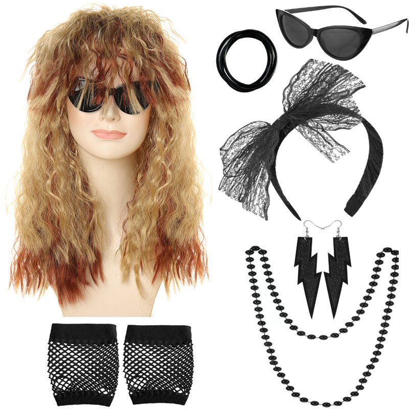 20 Inch Rock Women's Dress Up Wigs Punk Style Multiple Combinations Rock Style Multiple Accessories Curved Wigs Brown Yellow Women's Wigs