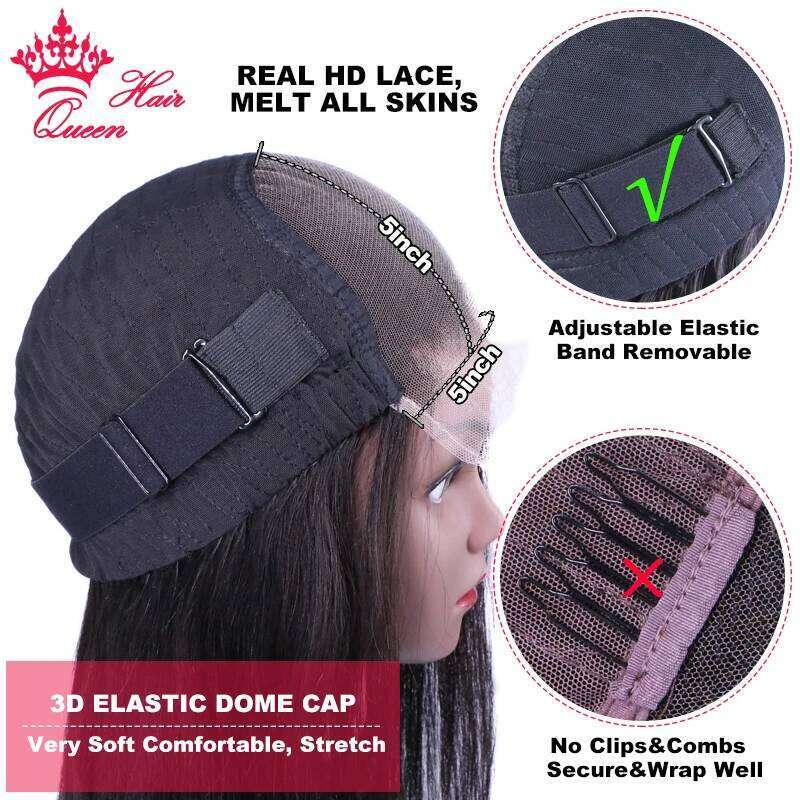 Real HD Glueless Straight Undetectable Invisible Melt Skin Lace Wear Go Wig 5x5 250% Raw Human Pre plucked Queen Hair