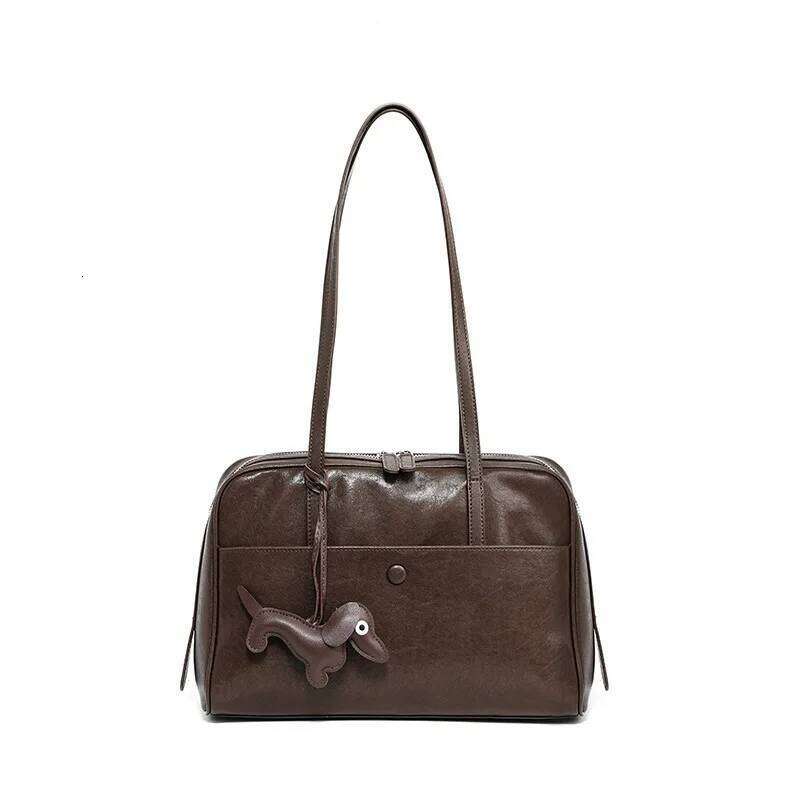 High End Hand-Held Pillow Bag, Vintage Vegetable Tanned Cowhide, Large Capacity Single Shoulder Tote Bag