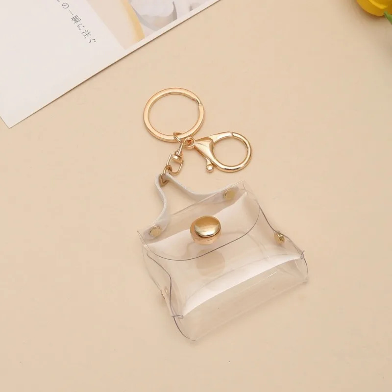 Pu Leather Transparent Square Bag Coin Storage Bag Mini Portable Lipstick Earphone Pouch Wallet with Keychain Pendant New R250624