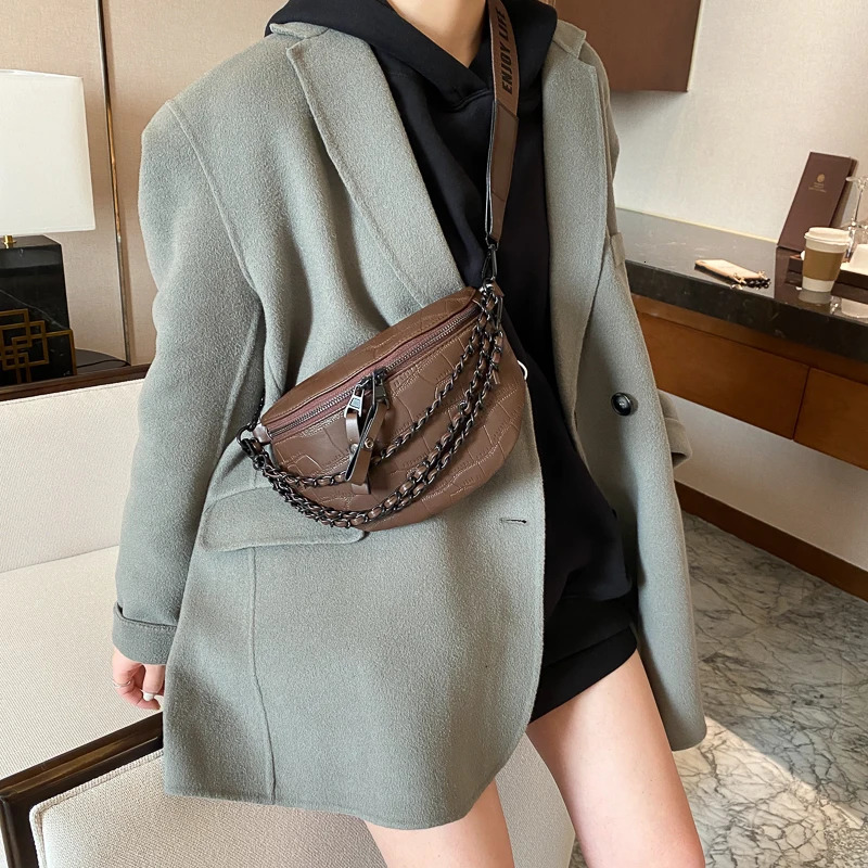 Womens Waist Bag High Quality Leather Chest Bag Fashion Chain Waist Pack Ladies Crossbody Bags Fanny Pack 250623