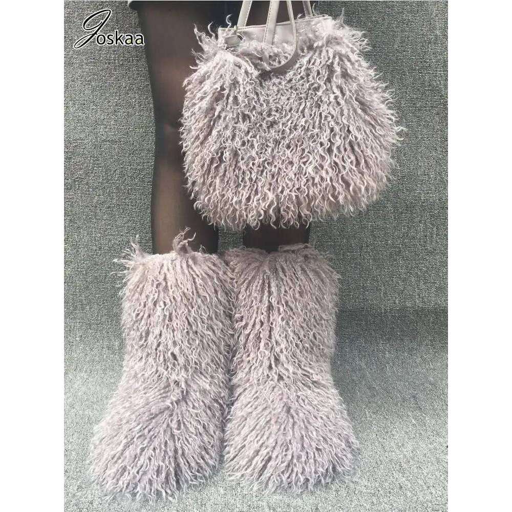 Joskaa Fashion Long Bucket Women Mongolian Sheep Bag Beach Faux Wool Fur One Shoulder Sling Handbag