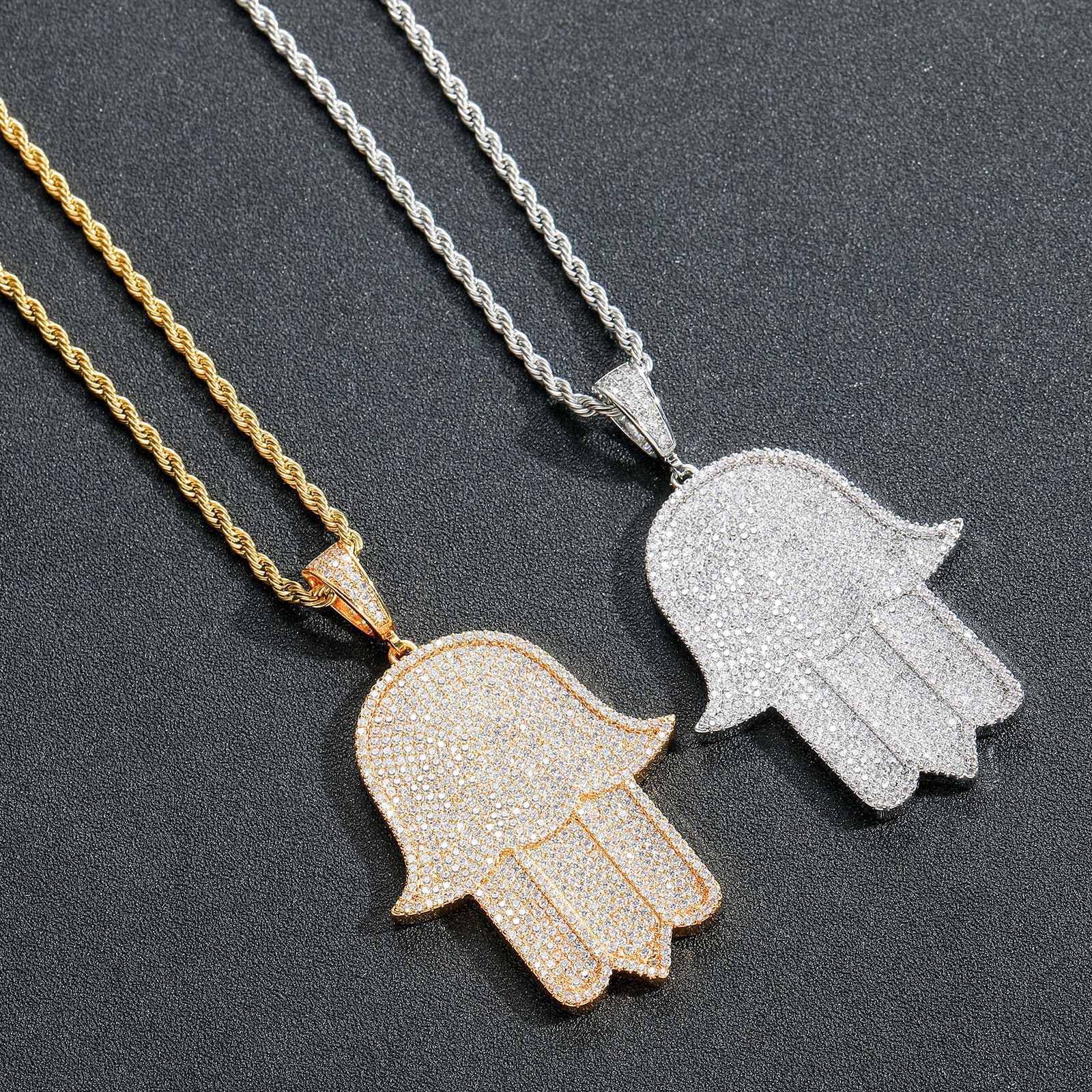 Luxury Moissanite Hamsa Hand Iced Out Bling Trendy Statement Hip Hop Pendant Necklace Pass the diamond tester