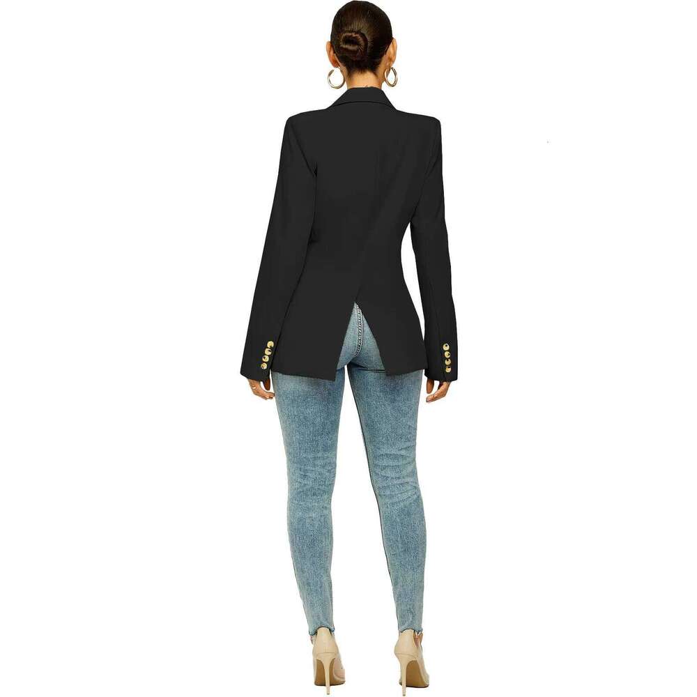 chic and elegant jacket Black blue slim double breasted blazer woman 2024 spring korean new in outerwears stylish coats