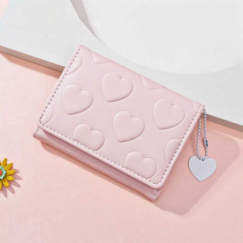 Stylish Heart Pattern Short Wallet Solid Color Trifold Coin Purse Faux Leather Casual CaseXJ250624