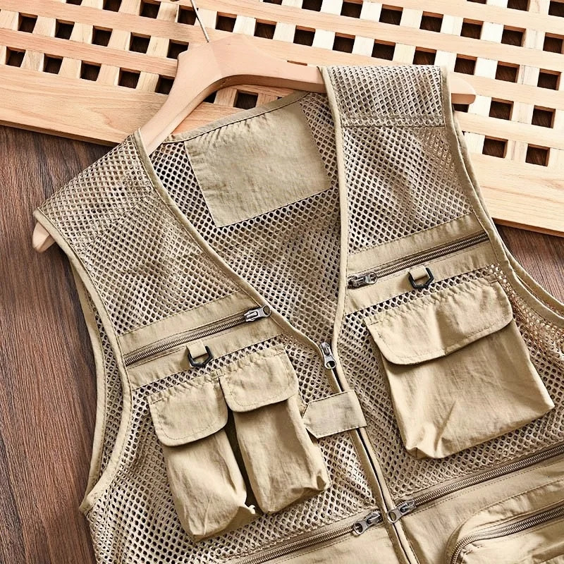 Mens Vest Tactical Outdoor Webbed Gear Coat Summer Fishing Waistcoat Men Tool Multi-Pockets Mesh Work Sleeveless Jacket Male 250617