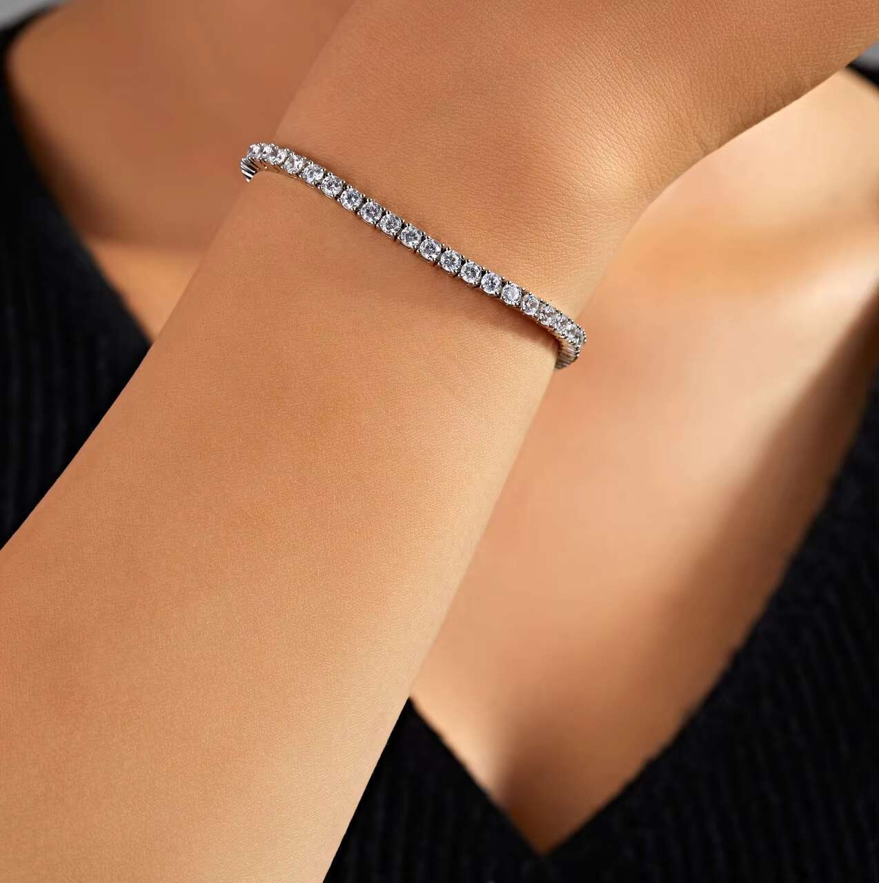 4mm CZ Rhodium Cubic Zirconia Fashion Silver Fine Bracelet Jewelry 14K Gold Plated Trendy Women Tennis Zircon Chain Bracelet