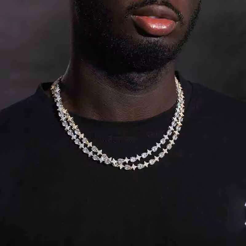 Hip-hop D Color Iced Out Moissanite Diamond Tennis Chain Necklaces For Women Men with Certificate 925 Sterling Silver Neck Chain