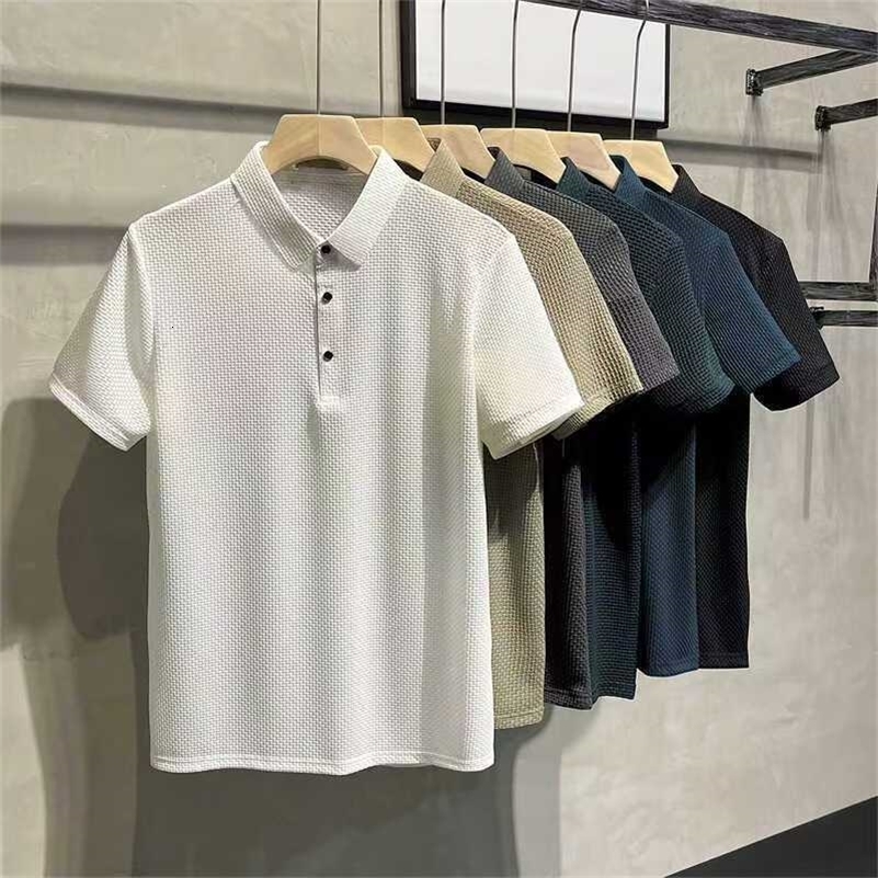 Summer Mens Loose Hollow Short-sleeved Polo Shirt Ice Silk Clothes Breathable Business Fashion T-Shirt Male Up to 6XL 250614CJ