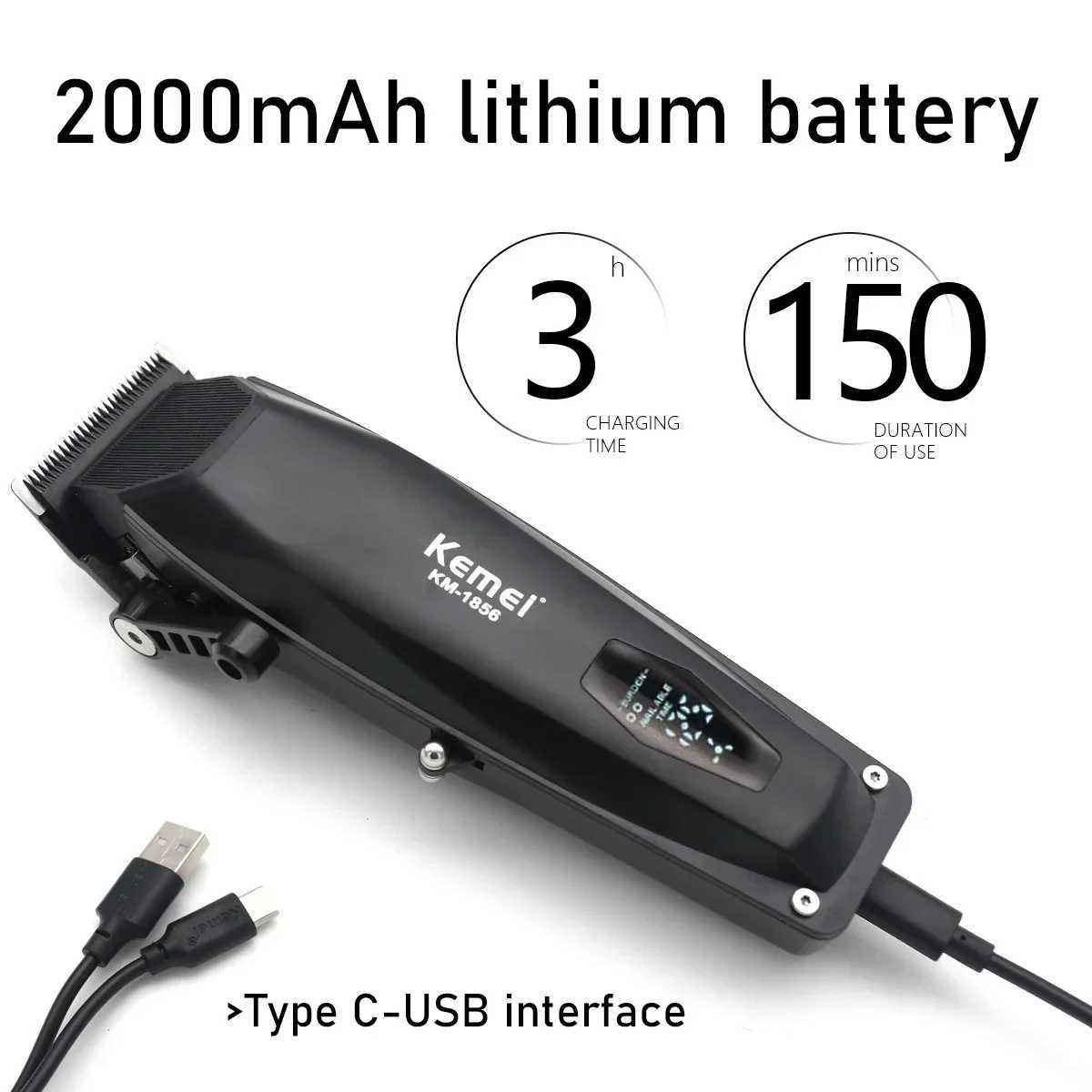 Kemei KM-1856 Electric Rechargeable Best Hair Trimmer Professional Cordless Barber Hair Clipper Trimmer Hair Cutting Machine XJ250624