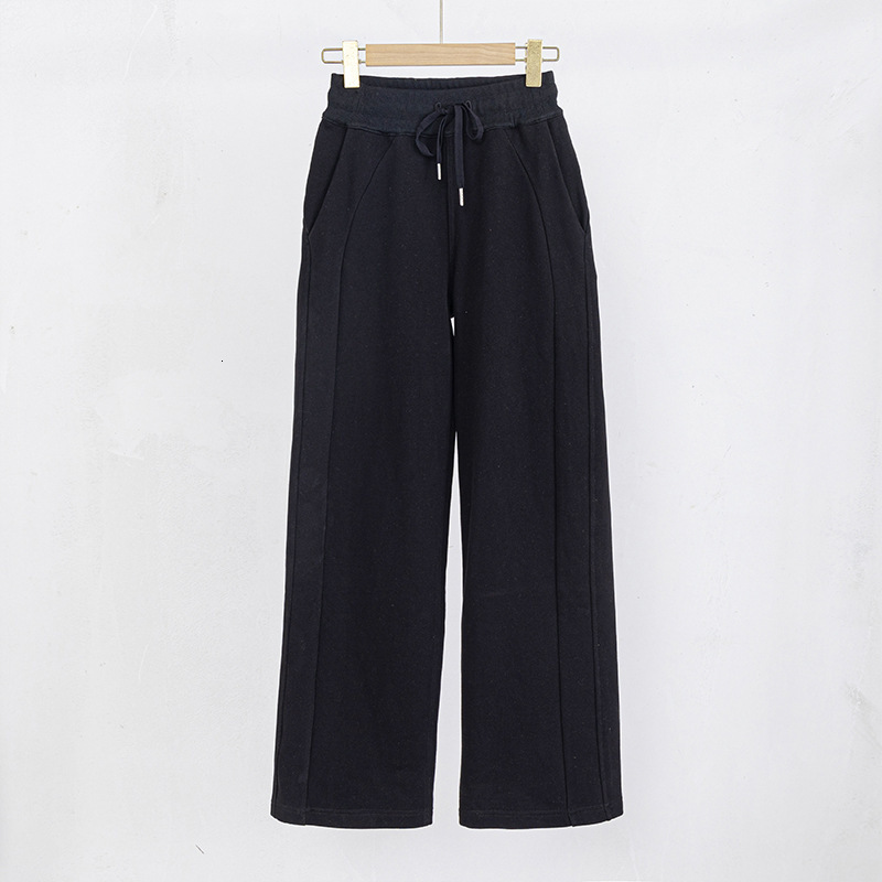 Autumn Winter Fleece Lined Sweatpants Mid-Waist Wide-Leg Casual Versatile Slimming Elastic Waist Straight-Leg Outdoor Warm Sports Pants