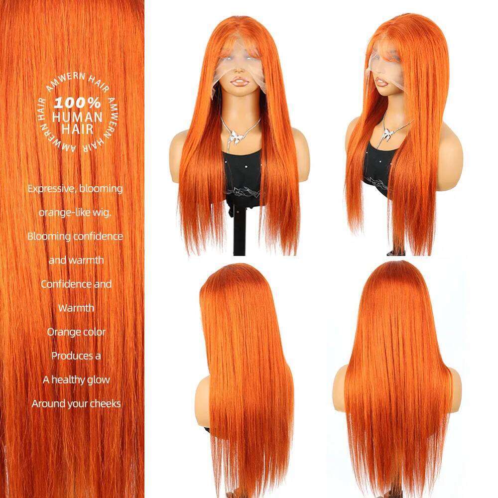 Orange Ginger 250 Density 30 32 40Inch Front 13x6 HD Lace Frontal Straight Wig 350 Colored Human Hair Wigs