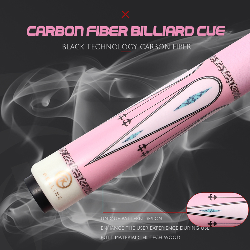OKHEALING Pink Break Cue Stick Black Technology Carbon Fiber Pool Cue 12.9mm Bakelite Tip 147cm /58inch 19~20oz Weight Uni-loc Pin or 3 Teeth Joint Pi