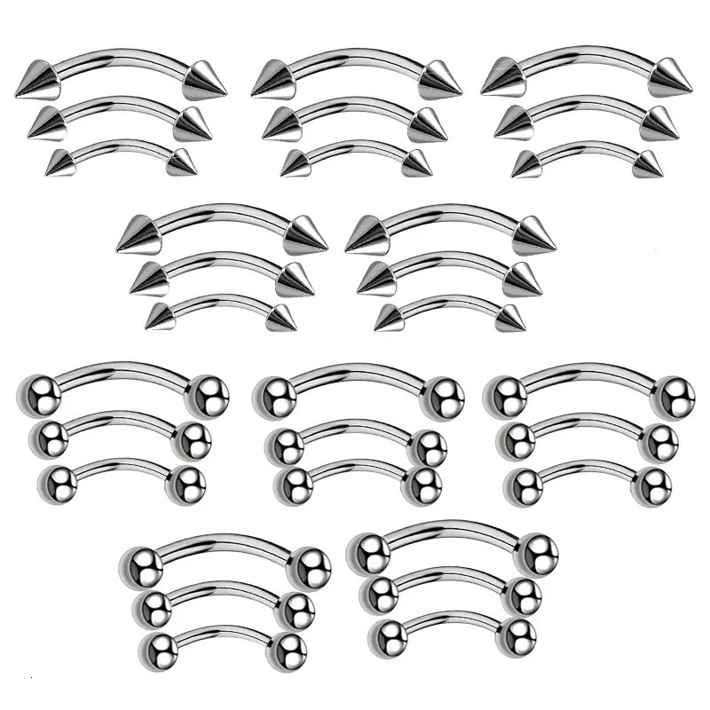 30pcs Stainless Steel Eyebrow Piercing Rings for Women Men Curved Barbell Lip Ring Cartilage Daith Helix Rook Earring Jewelry 250613