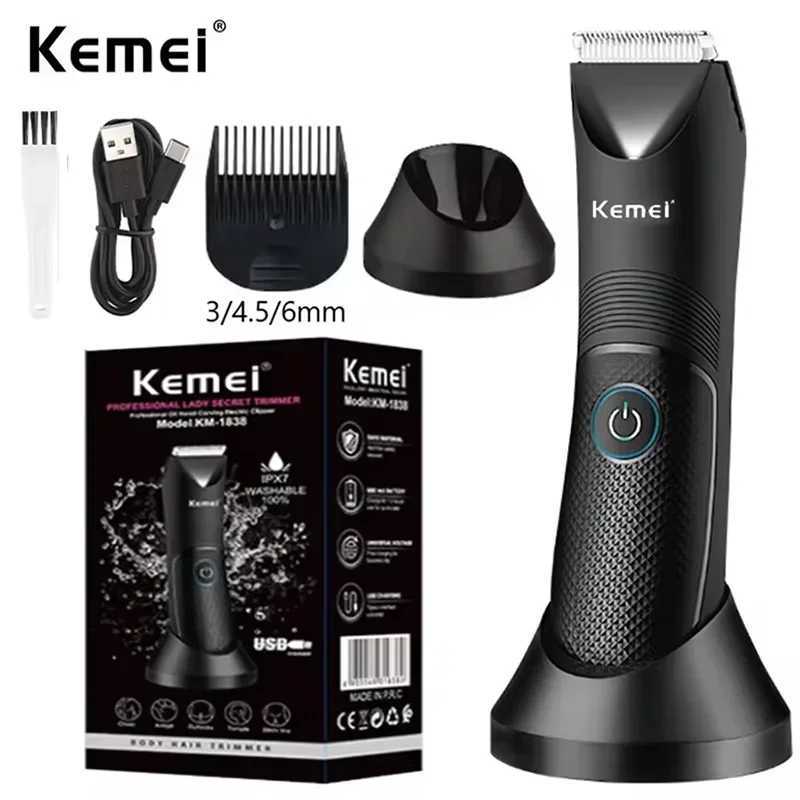 Kemei KM-1838 Groin Area Hair Trimmer Lawn Mower Ceramic Blade Waterproof Wet Dry Clippers Pubic Armpit Body Hair Hygiene Razor XJ250624