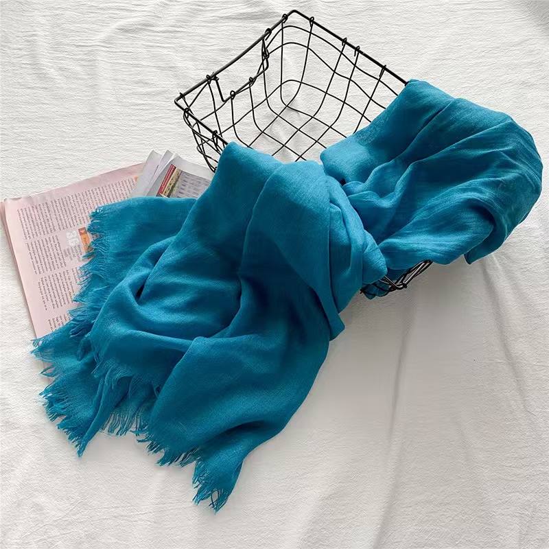 T1052 cotton and linen scarf female 2025 spring new Korean version sweet sunscreen beach towel solid color large shawl