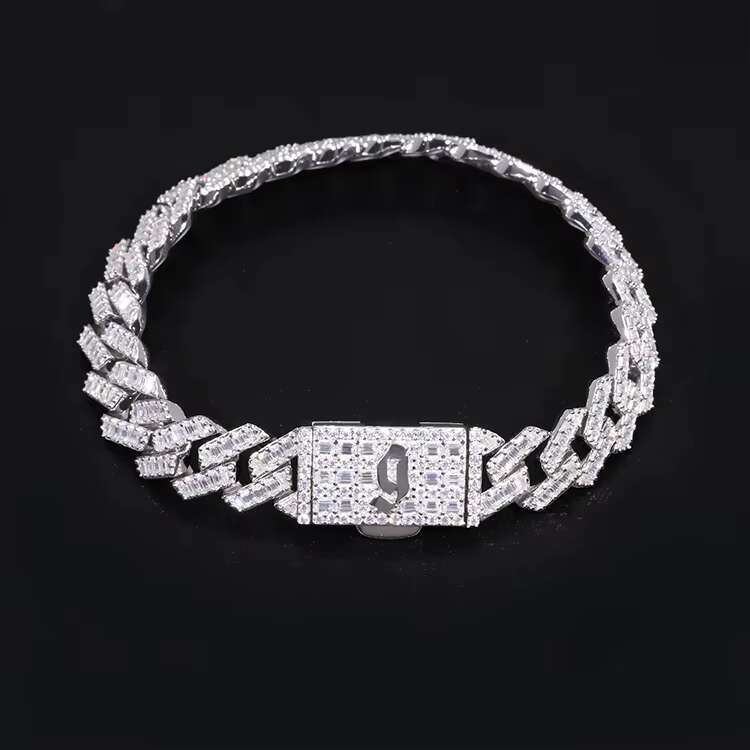 New Style Hip Hop Jewelry 925 Silver 13MM Width Necklace Baguettes Cut Moissanite Men Necklace Bling Cuban Link Chain