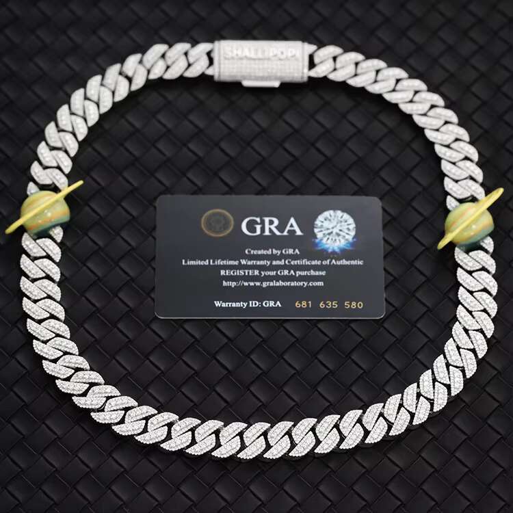 Fashion Design Planet Necklace 16mm Wide Iced Out Chain Moissanite Diamond Cuban Link Chain for Fine Jewelry