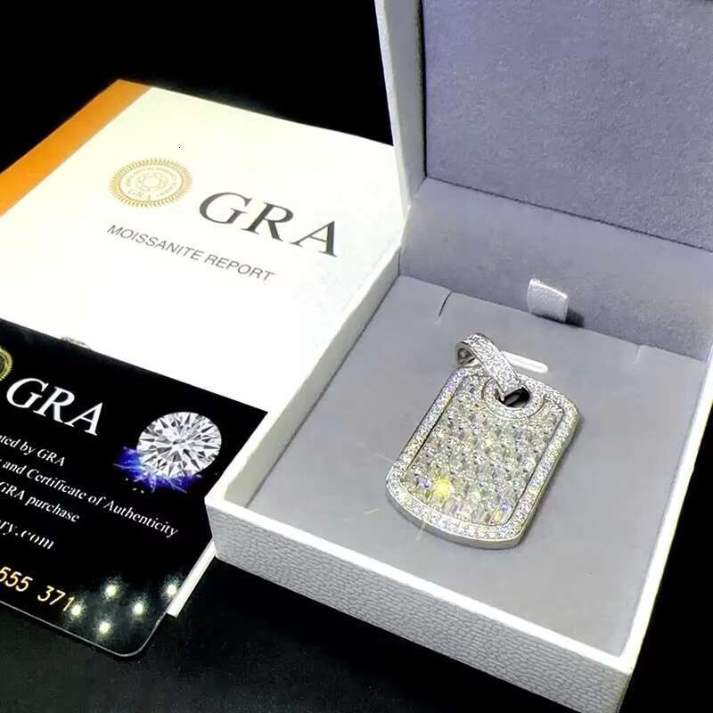 New Hip Hop Jewelry Pass Diamond Tester 925 Silver Iced Out Emerald Cut Moissanite Dog Tags Pendant for Men Women Chain Party