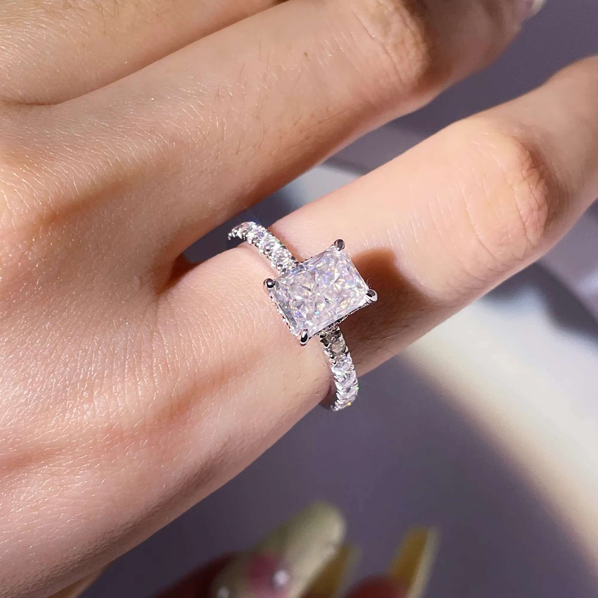 Tianyu 3ct Moissanite Silver Ring Radiant Cut Gold Plated 18K Engagement Sterling Silver Mossanite Ring 925 for Women