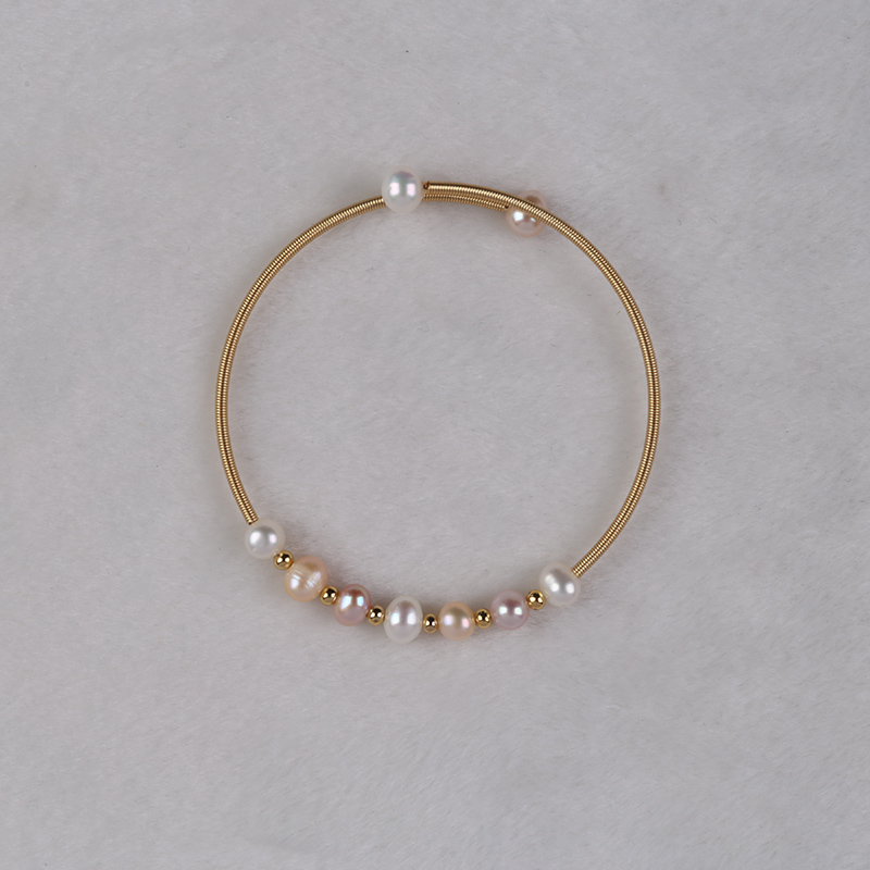 Natural Freshwater Pearls Adjustable Bangle Bracelet with Opening Loop (Length: 7.5cm)