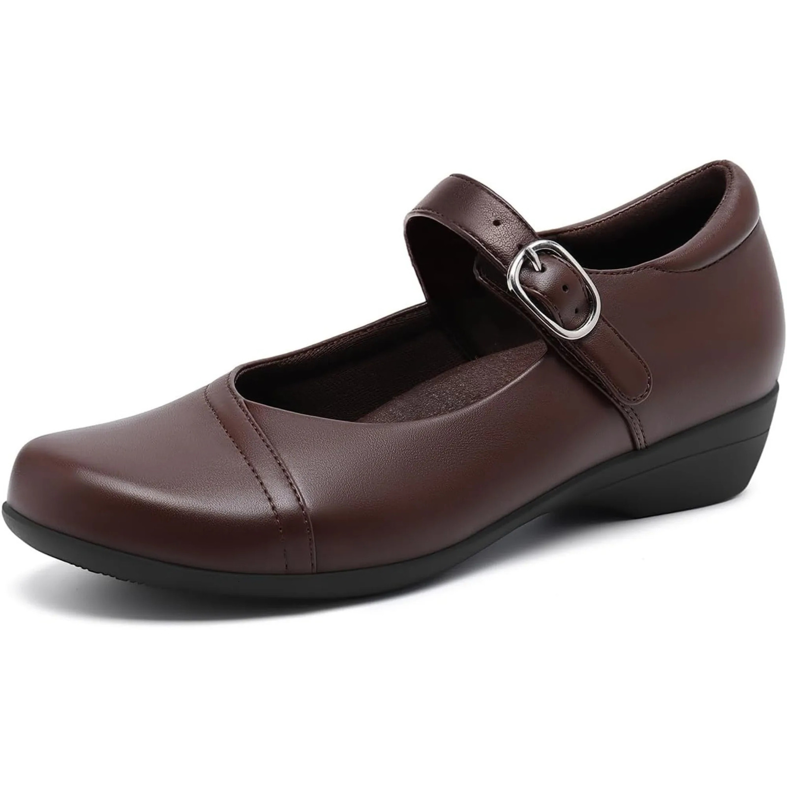 Athlefit Mary Jane Flats for Women Dressy Ballet Shoes Comfortable Round Toe Buckle Work Flat Shoes 250624
