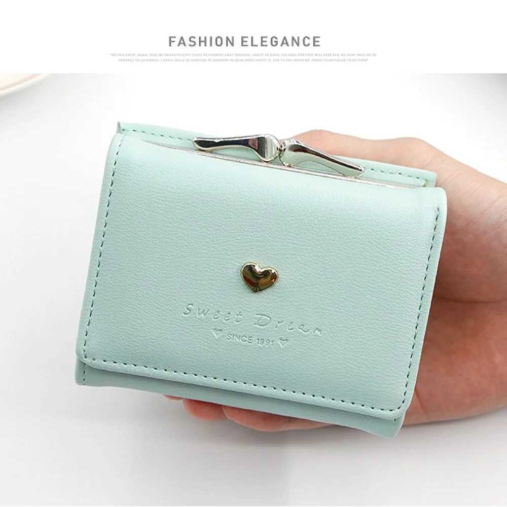 New Candy Color Fi Women Coin Purse Leather Solid Color Vintage Short Wallet Heart Hasp Ladies Girls Card Holder Clutch BagXJ250624