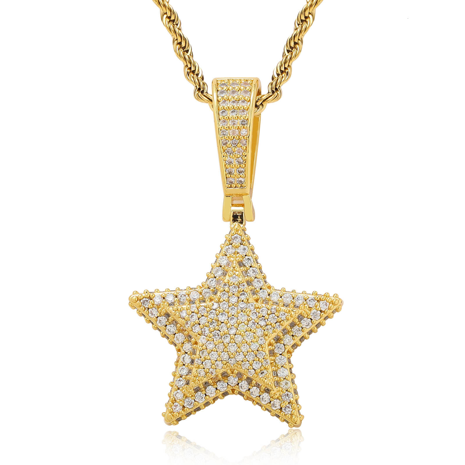 Hip Hop Double Layer Five Pointed Star Pendant Solid Ice Out Bling Unisex Accessory doll necklaces Pass the diamond tester