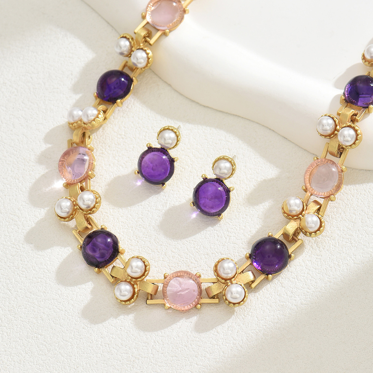 Korean And Japanese Sweet Fresh Inlaid Women's Earrings Jewelry Set Design Necklace Choker