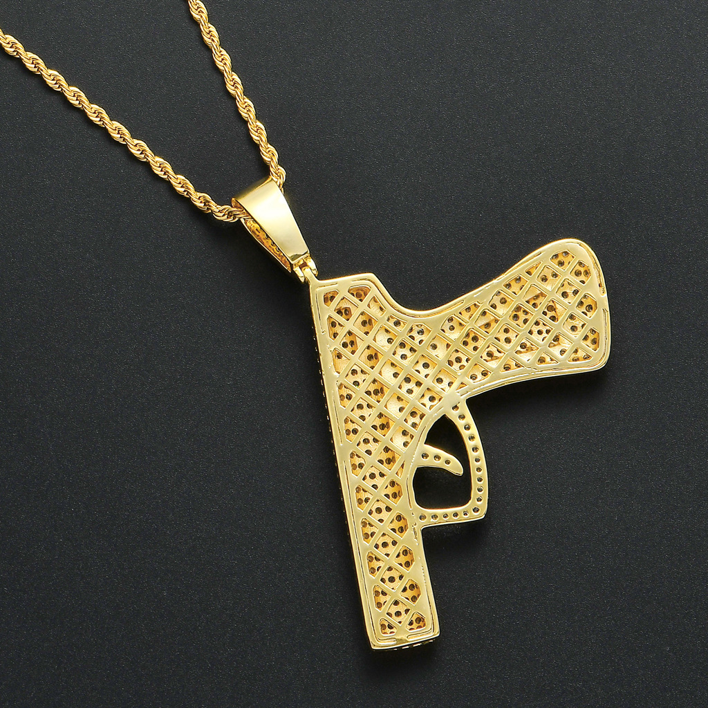 Luxury Moissanite Men's Oversized Pistol Iced Out Bling Hip Hop Labubu Pendant Trendy Streetwear Necklace Pass the diamond tester