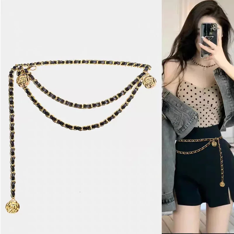 High Quality Metal Waist Chain Belts For Women Round Flower Pendant Strap Rope Female Fine Waistband Dress Shirt Decoratio 250616