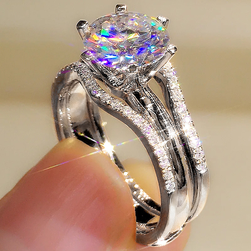 Gorgeous Sparkling Choucong Brand Luxury Jewelry 18K Rose Gold Fill Round Cut White 5A Zircon CZ Diamond Gemstones Party Women Wedding Bridal Ring Gif