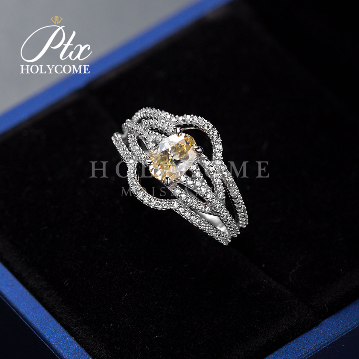 Wholesale Luxury Moissanite Engagement 925 Sterling Silver Hola Wedding Rings Set Elegant Fine Jewelry 1ct Champagne Color Ring for Women