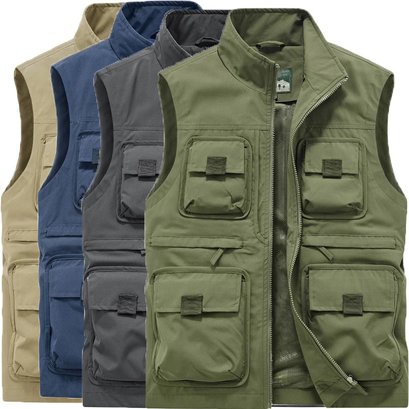 M-6xl Plus Size Mens Outdoor Waistcoat Multi Pockets Fishing Vest Sleeveless Jacket Fishing Vests Pocket Pography Waistcoat 250617
