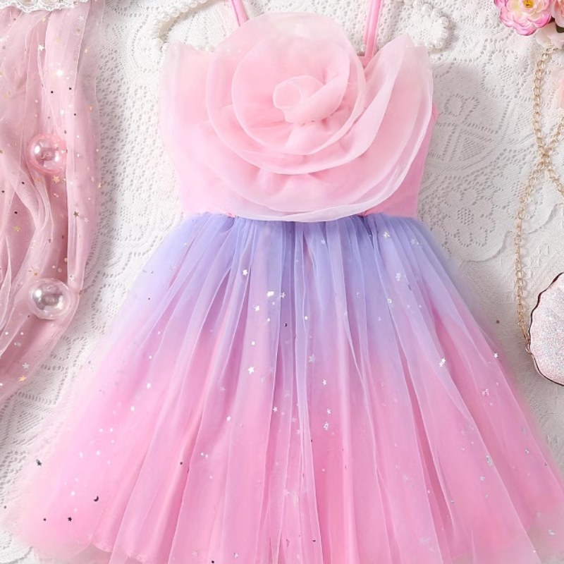 DISNEY toddler designer clothes Princess Elsa Princess dress girls summer little girl rainbow dress childrens designer clothes short sleeves and mesh 