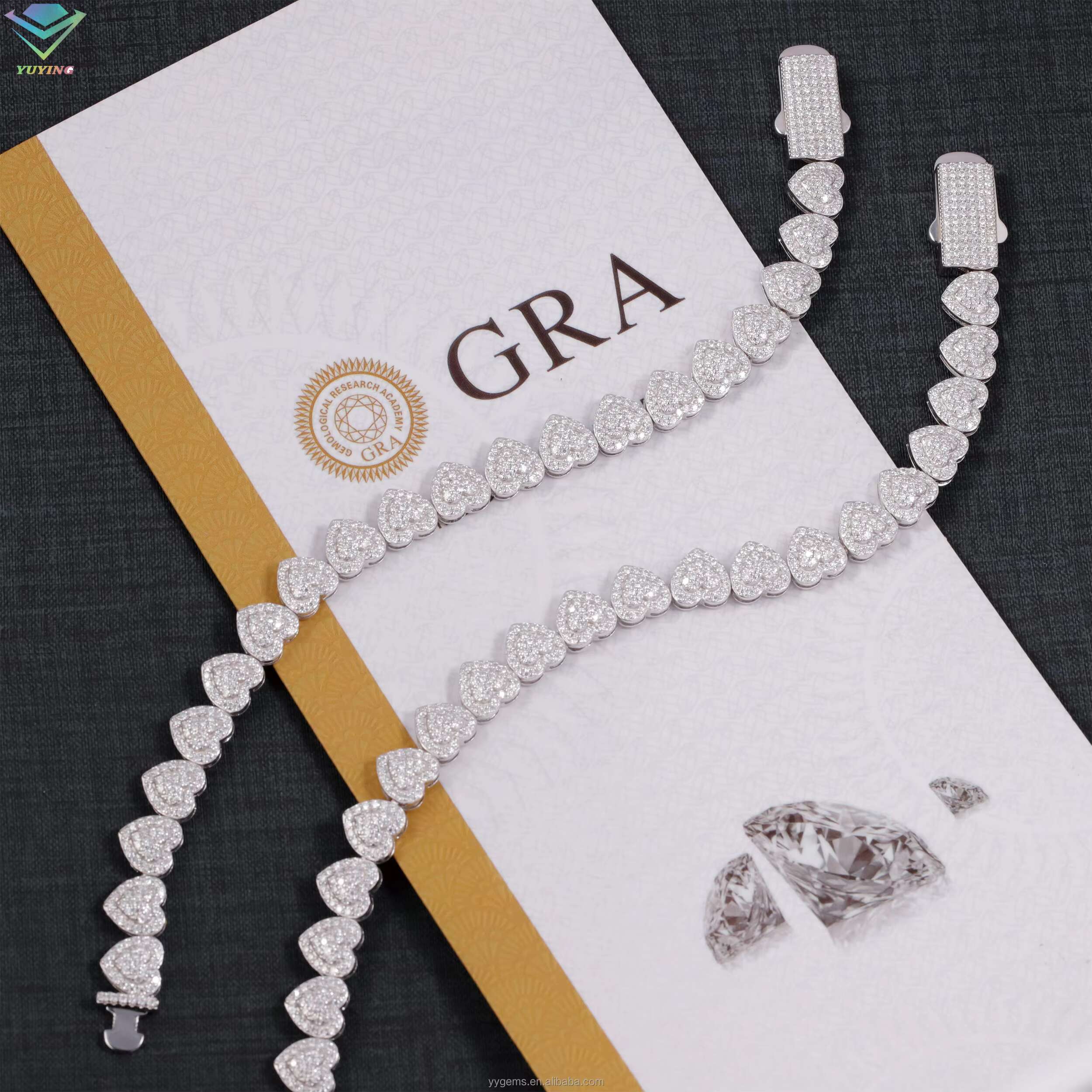 Trendy GRA Moissanite Heart Design Cuban Bracelet 10mm 925 Sterling Silver Hip Hop Bracelet VVS Moissanite Heart Cuban Bracelet