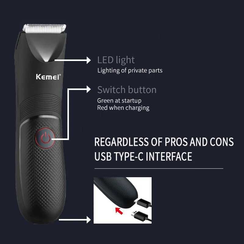 Kemei KM-1838 Groin Area Hair Trimmer Lawn Mower Ceramic Blade Waterproof Wet Dry Clippers Pubic Armpit Body Hair Hygiene Razor XJ250624