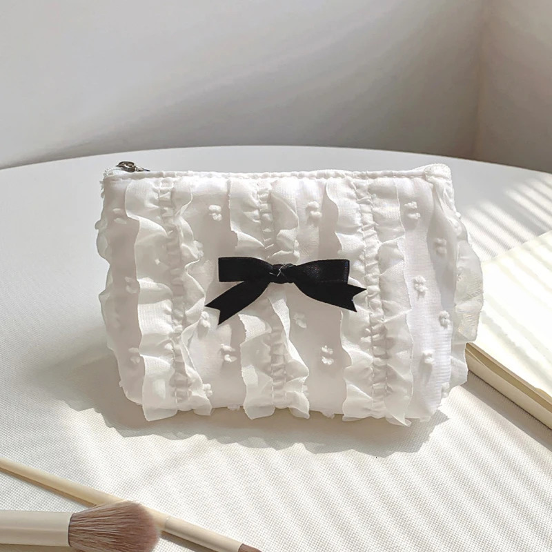 Cute Lace Bow Coin Purse Portable Cosmetic Storage Clutch Bag For Key Makeup Lipstick Pouch Earphone Key Card Storage Zipper Bag R250624