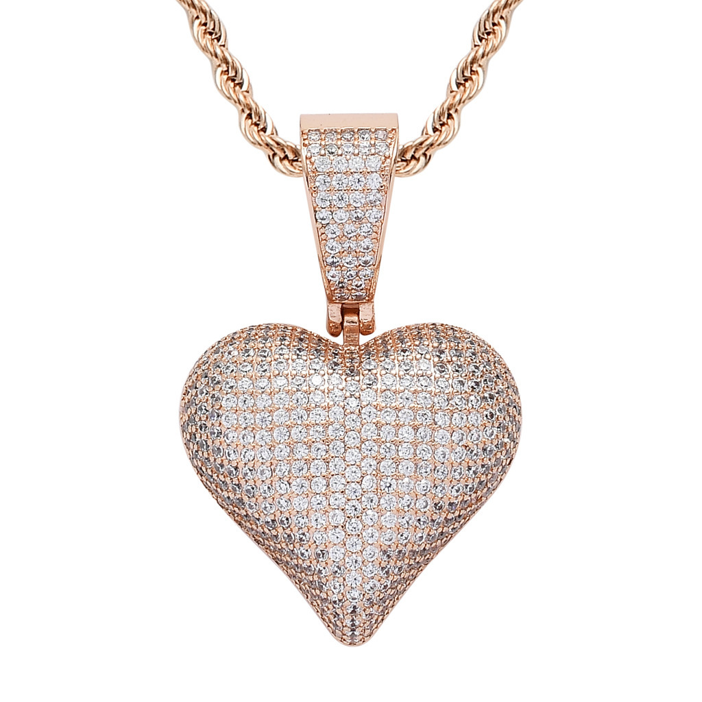 New Hip Hop Moissanite Accessory Rose Gold Heart Pendant Iced Out Diamond Unisex Trendy Gift Pass the diamond tester