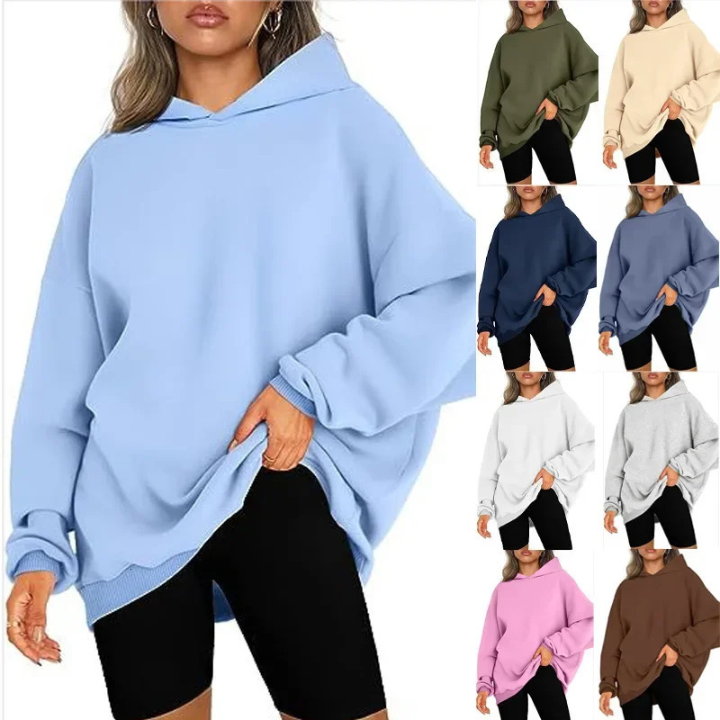 Hooded Oversize Loose Fit Ultra Comfortable Fleece Lined Pullover Hoodie Womens Fashion Cross-Border Winter Thickened Sweatshir 250618