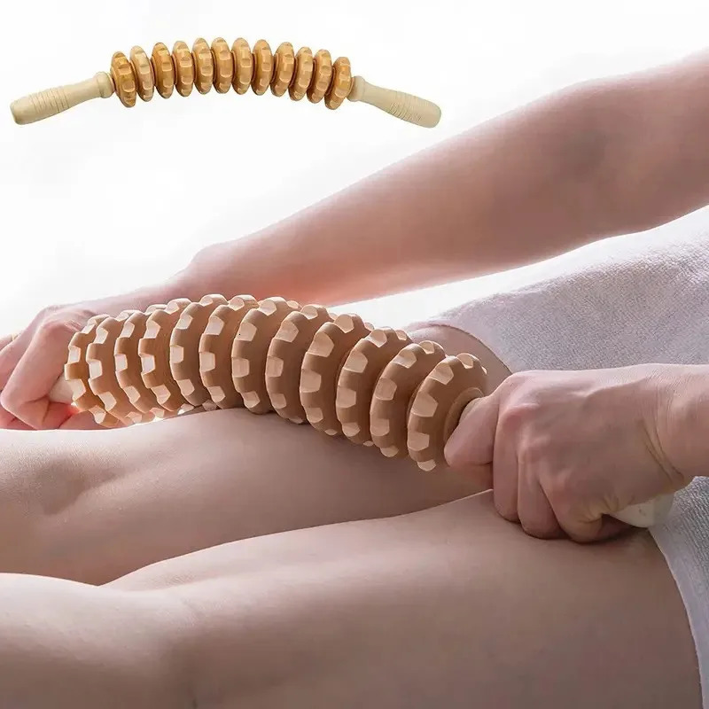 Body Fascia Massager Antislip Handle Wood Grooved Gear Arms Legs Thighs Buttocks Smooth Roller Massager for Back Relaxation 250619