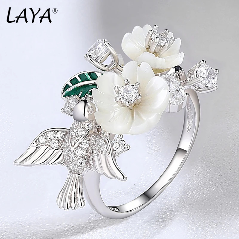 Laya 925 Sterling Silver Summer Style Jewelry High Quality Zircon Natural Shell Flower Leaf Enamel Ring For Women 250624