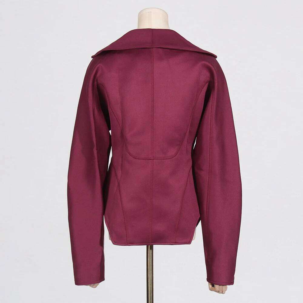 VGH Solid Minimalist Tunic Jackets For Women Lapel Long Sleeve Streetwear Spliced Zipper Slimming Coats Female Fashion Style New