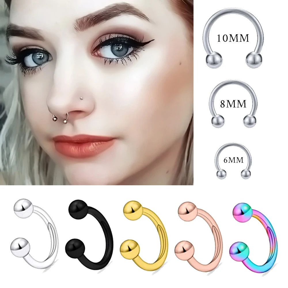 1Pair Steel Circular Barbell Horseshoe 16G 20G Lip Eyebrow Nose Septum Piercings Hoop Ear Cartilage Helix Lobe Earring 250613