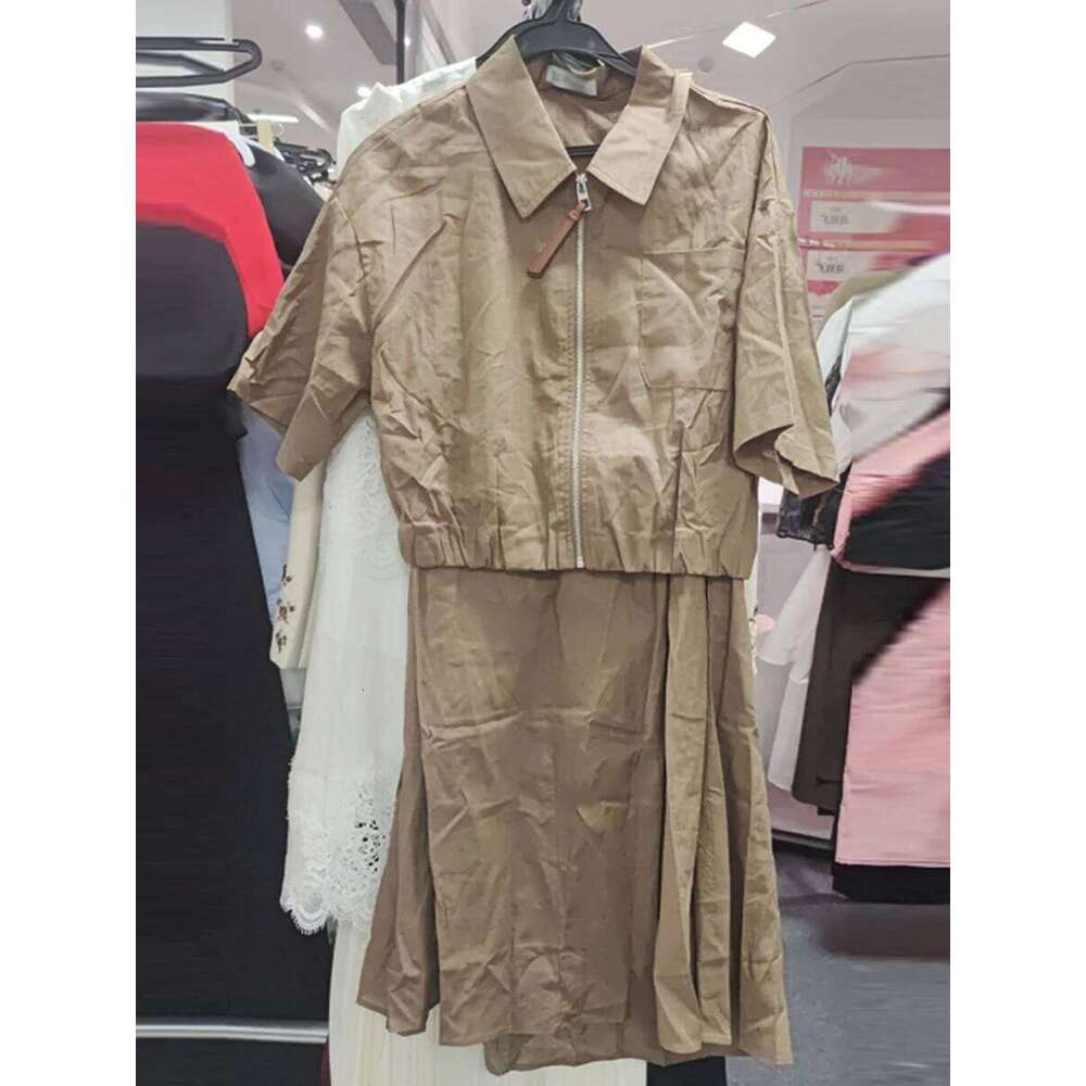 GALCAUR Cowboy Two Piece Sets For Women Lapel Short Sleeves Spliced Zipper Top High Waist Patchwork Folds Skirt Set Female Style